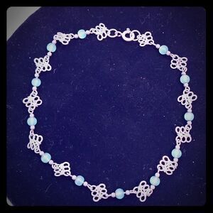 2/$20 Silver Anklet w/Celtic Knots & Green Beads